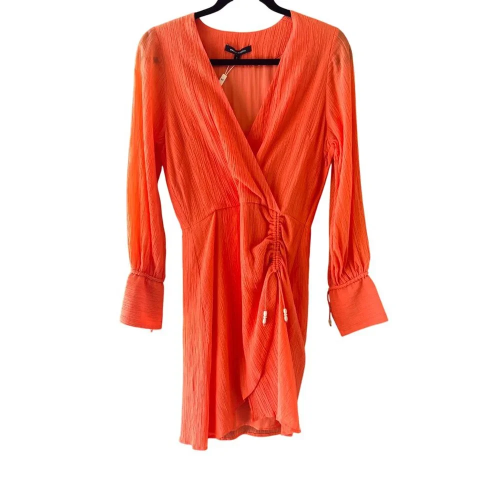 Magali Pascal Myrtle Wrap Mini Dress Neon Coral Gauze Resort Chic Size Small New - Picture 7 of 16